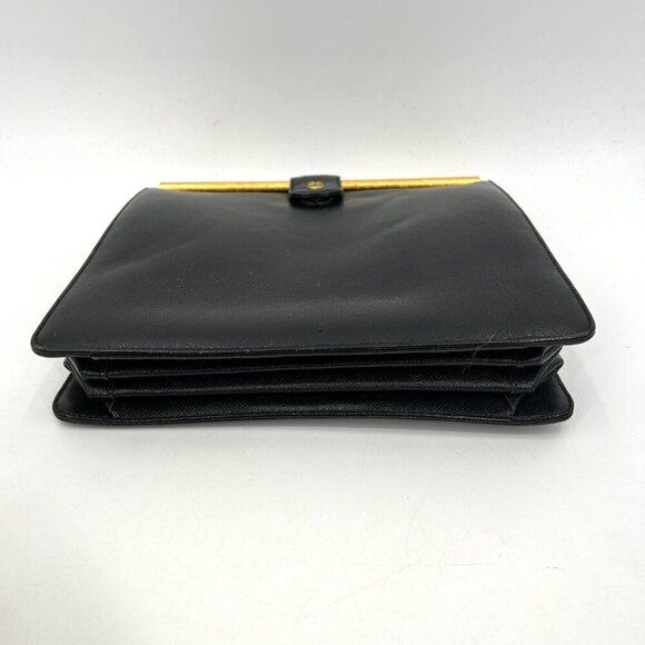 BIENEN DAVIS Vintage 1950's Black Leather Accordion Square Hand Bag Purse - Picture 3 of 8